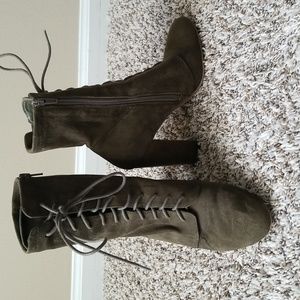 Olive Green Steve Madden Suede-like Lace Front Ankle Boots.